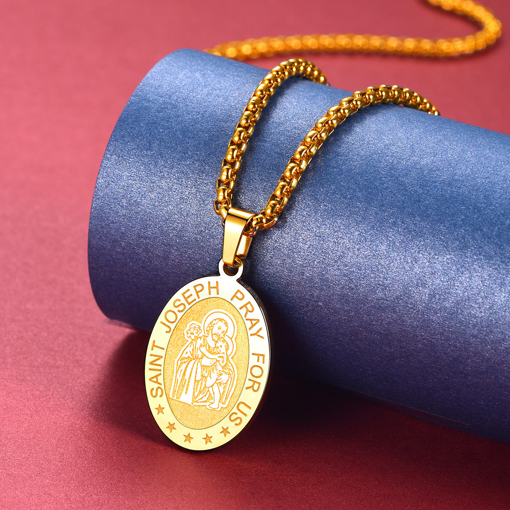 FaithHeart Saint Joseph Engraved Necklace Catholic Saints Medal FaithHeart