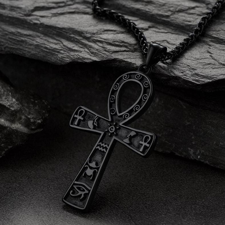 FaithHeart Egyptian Ankh Cross Pendant Necklace With Hieroglyphic For Men FaithHeart