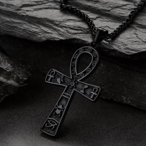 FaithHeart Egyptian Ankh Cross Pendant Necklace With Hieroglyphic For Men FaithHeart