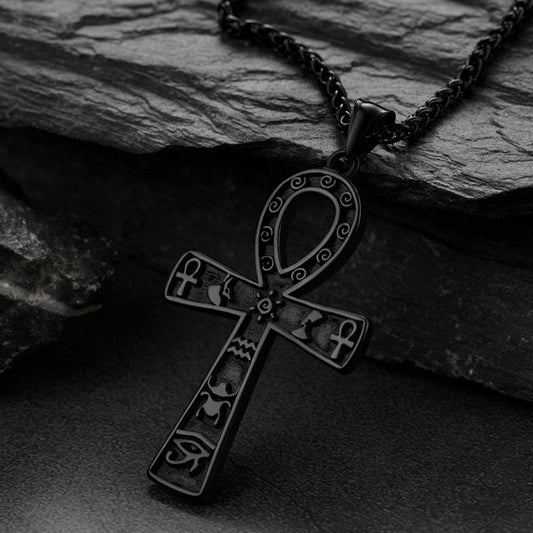 FaithHeart Egyptian Ankh Cross Pendant Necklace With Hieroglyphic For Men FaithHeart