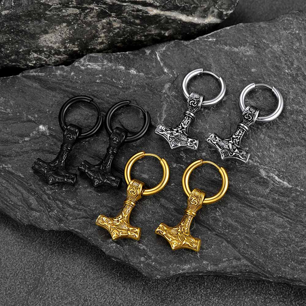 FaithHeart Viking Thor's Hammer Earrings Dangle Earrings For Men FaithHeart