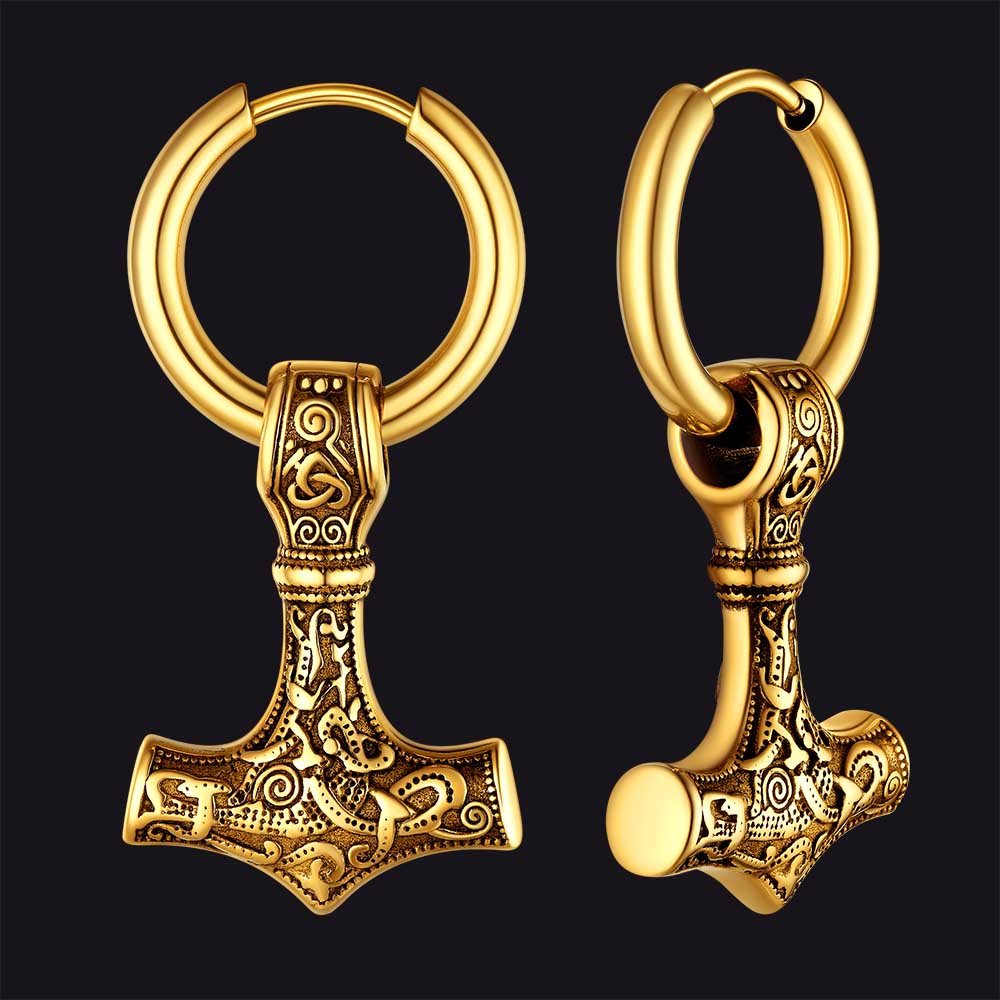 FaithHeart Viking Thor's Hammer Earrings Dangle Earrings For Men FaithHeart