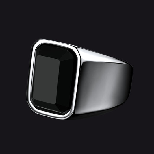 FaithHeart Black Onyx Stone Ring Signet Ring For Men FaithHeart