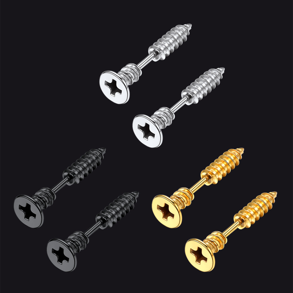 Screw Back Stud Earrings Set 3 Pairs