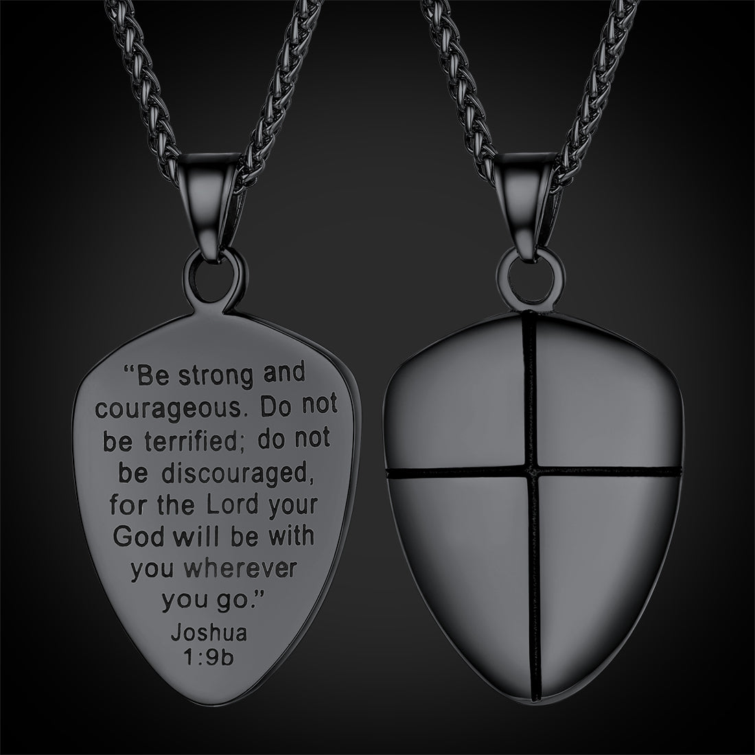 FaithHeart Christian Shield Joshua 1:9 Cross Necklace For Men FaithHeart