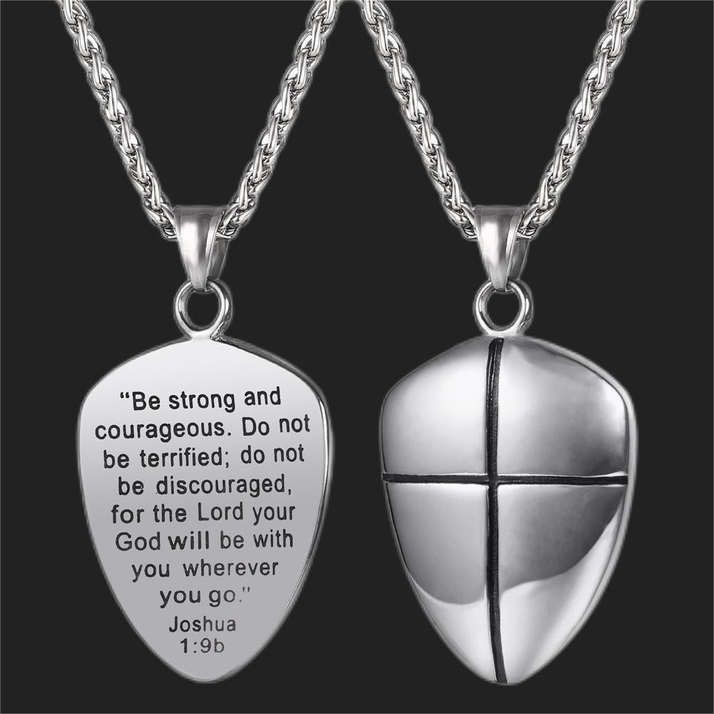FaithHeart Christian Shield Joshua 1:9 Cross Necklace For Men FaithHeart