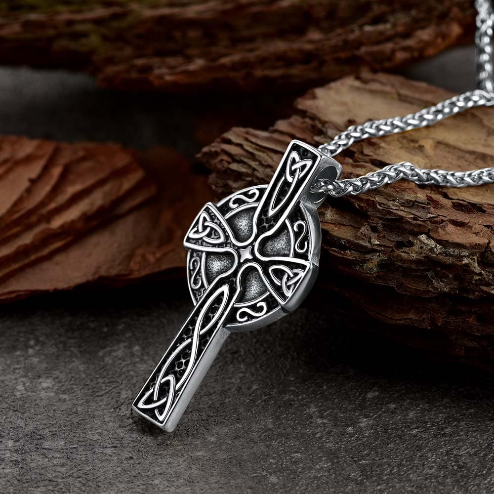 FaithHeart Stainless Steel Celtic Cross Pendant Necklace with Picture FaithHeart