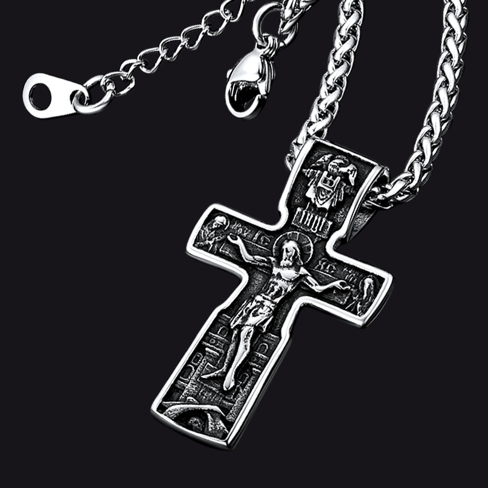 FaithHeart Vintage Orthodox Cross Necklace Crucifix Pendant for Men FaithHeart