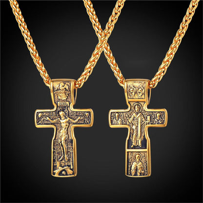 FaithHeart Vintage Orthodox Cross Necklace Crucifix Pendant for Men FaithHeart