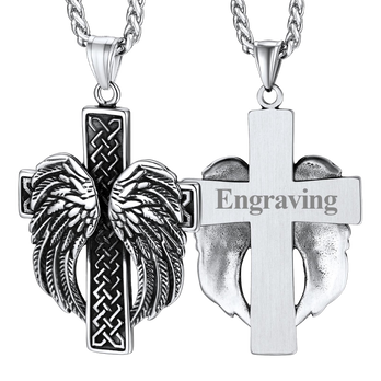 FaithHeart Angel Wing Cross Necklace Pendant for Men FaithHeart