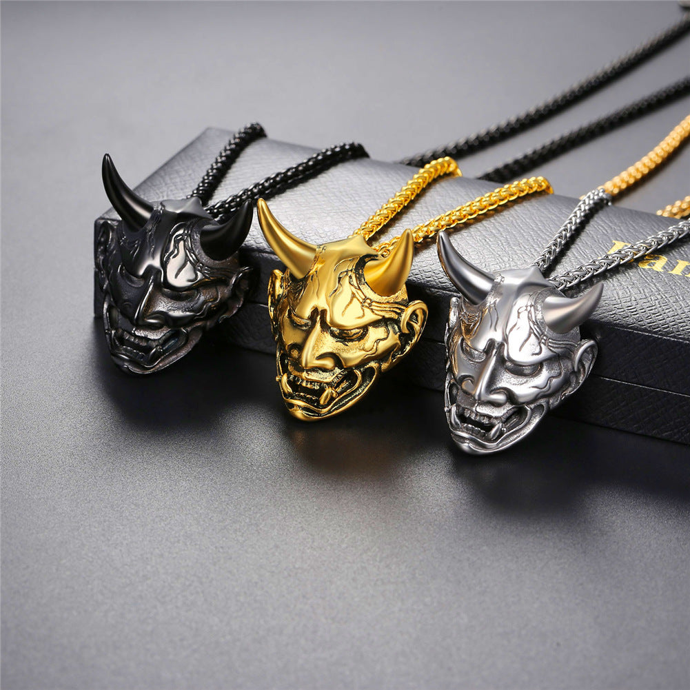 FaithHeart Demon Hannya Mask Pendant Necklace for Men FaithHeart