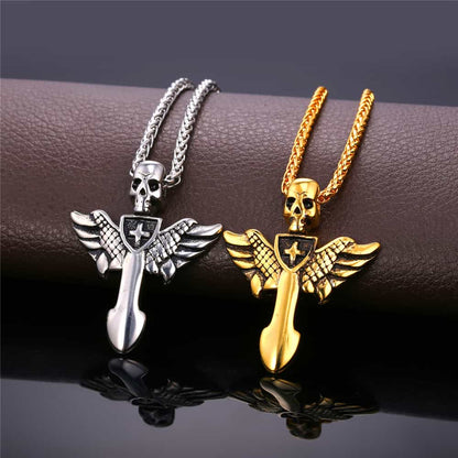 FaithHeart Gothic Skull Cross Necklace with Wing For Men FaithHeart