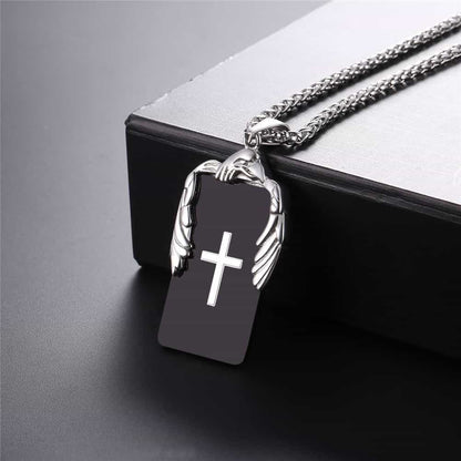 FaithHeart Christian Cross Necklace Dog Tag With Wing FaithHeart
