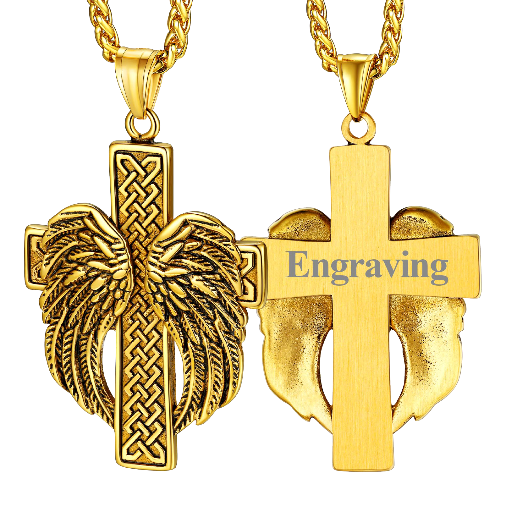 FaithHeart Angel Wing Cross Necklace Pendant for Men FaithHeart