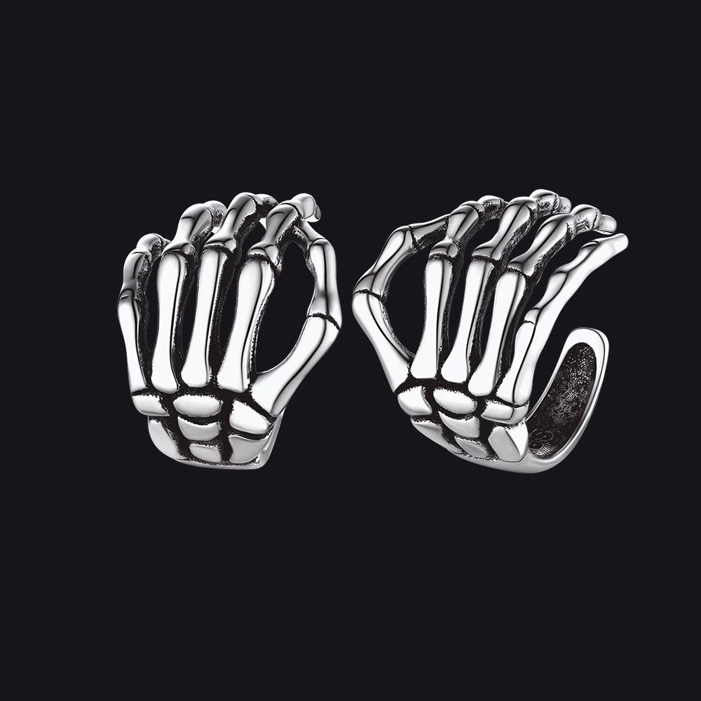 Sterling Skull Skeleton Hand Ear Cuff Nom piercing Earrings