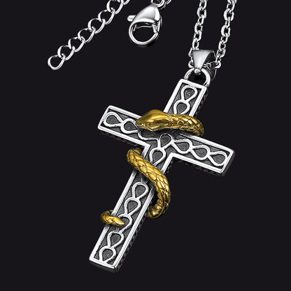 FaithHeart Gothic Snake Cross Necklace Stainless Steel for Men FaithHeart