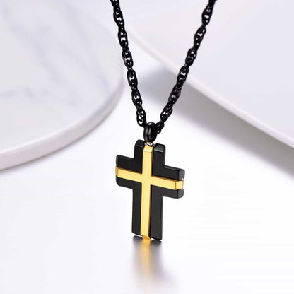 FaithHeart Stainless Steel Two Tone Cross Pendant Necklace For Men FaithHeart