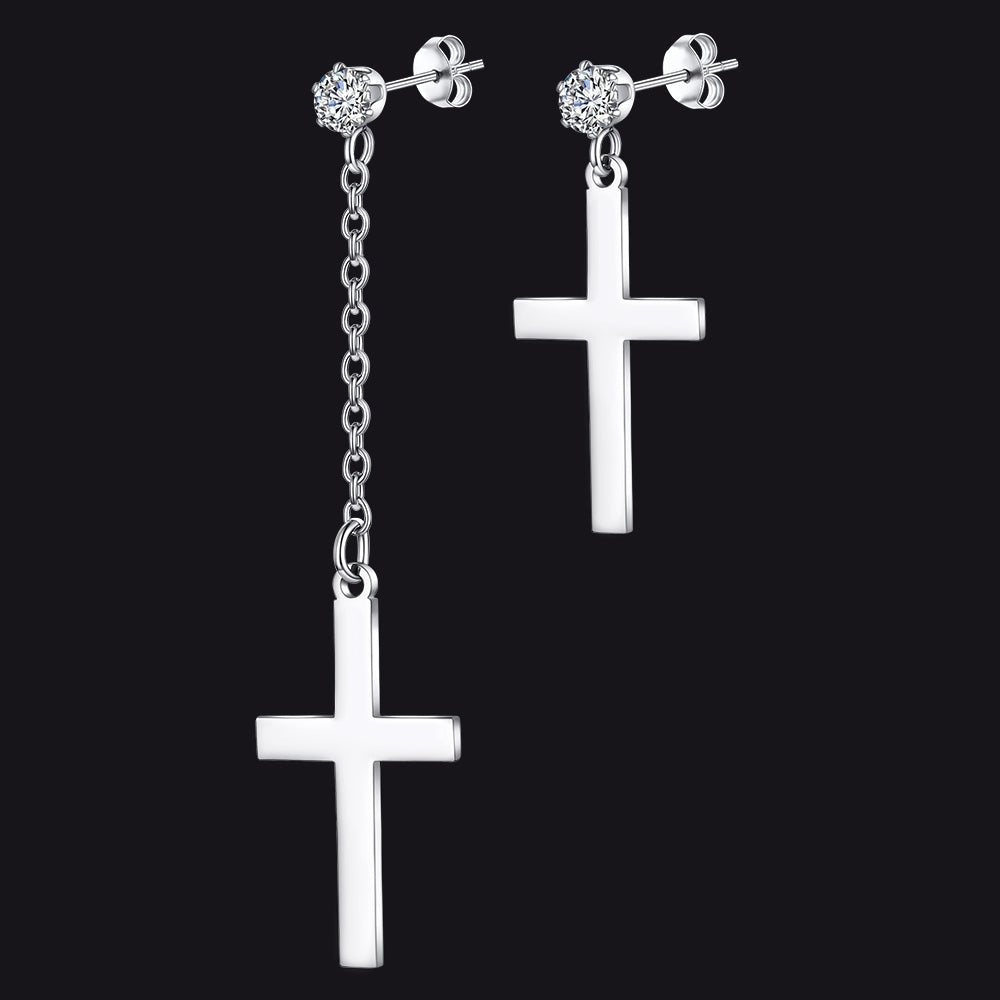 FaithHeart Asymmetric Cross Dangle Earrings for Men FaithHeart