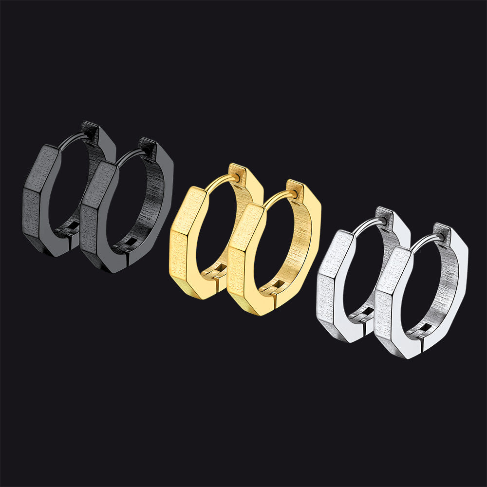 Punk Octagon Piercing Huggie Hoop Earrings Set 3 Pairs