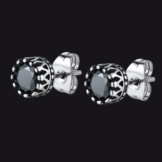 FaithHeart Cubic Zirconia Round Black Onyx Stud Earrings For Men FaithHeart