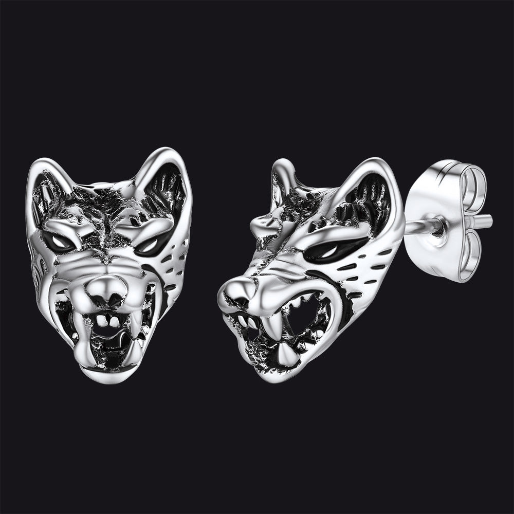Viking Wolf Stud Earrings