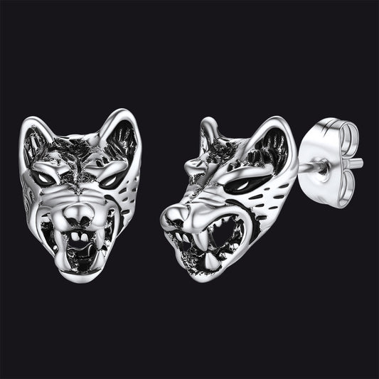 FaithHeart Viking Wolf Stud Earrings For Men FaithHeart