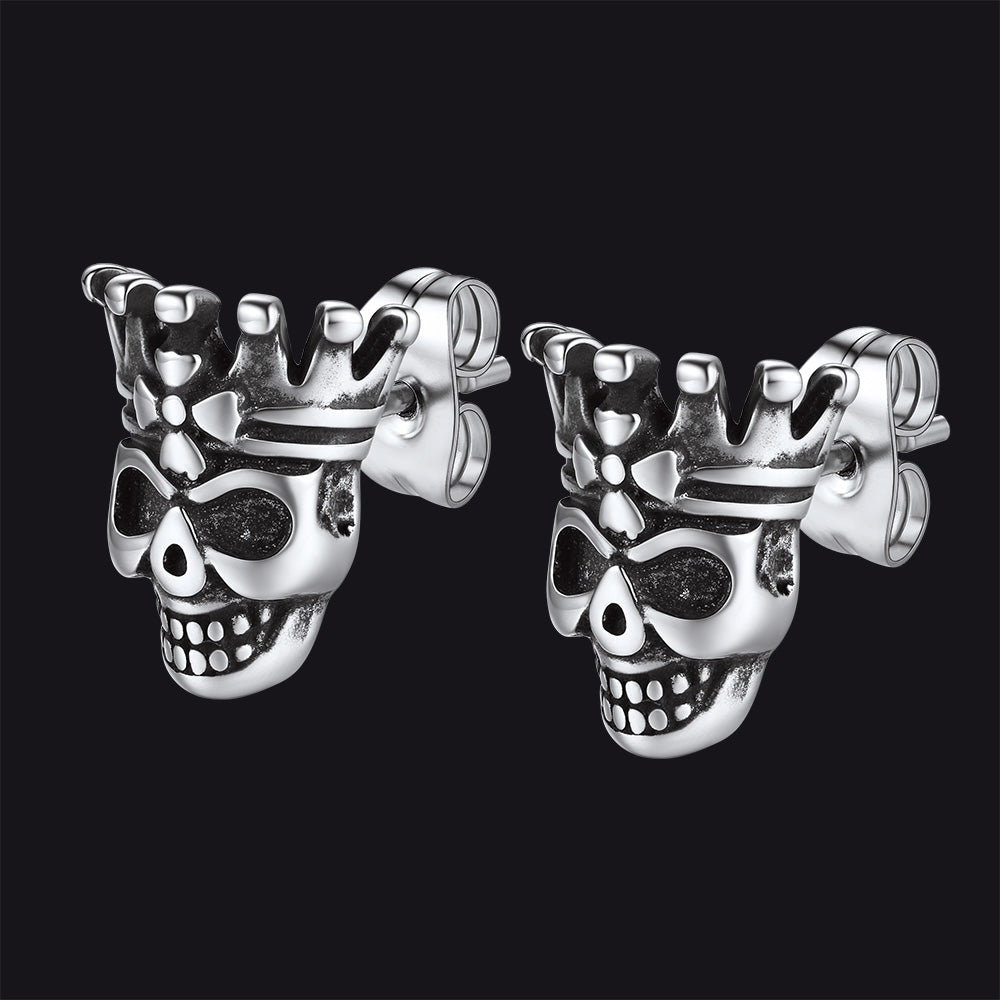Punk Crown Skull Stud Earrings Halloween Gift