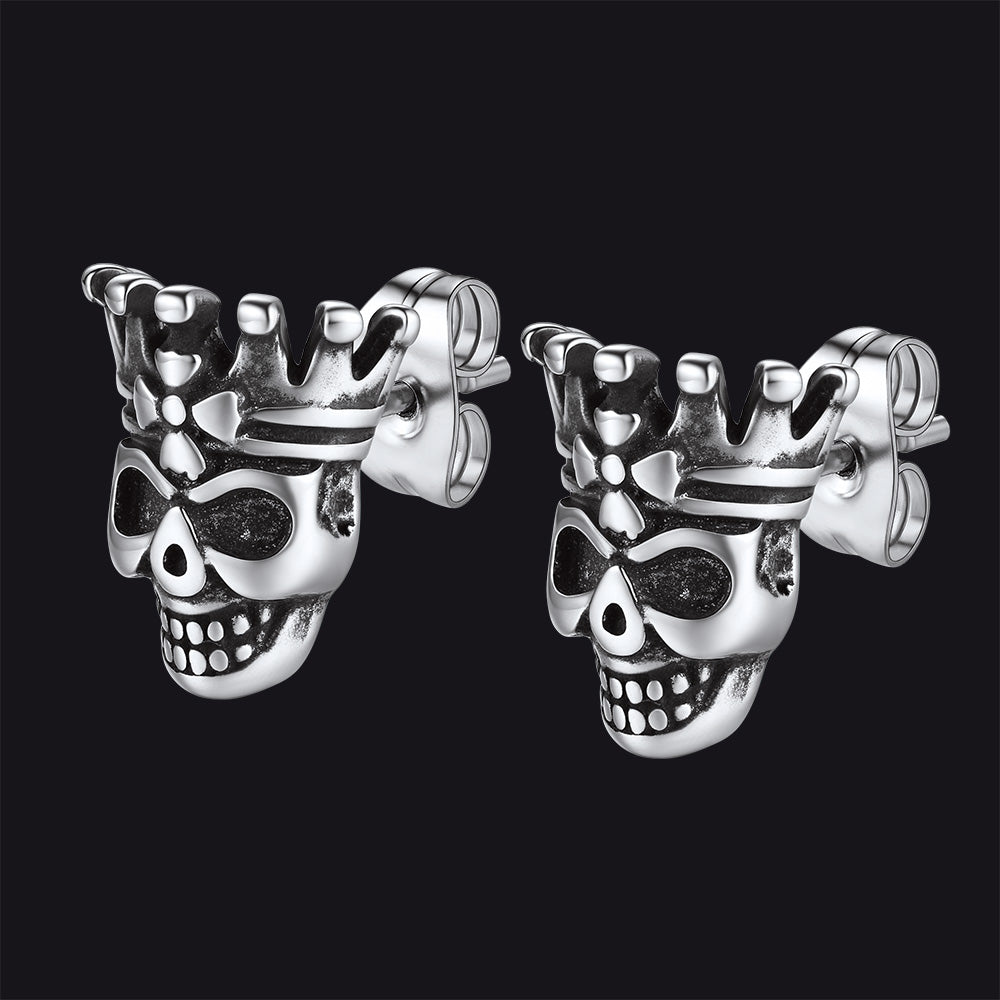 FaithHeart Punk Crown Skull Stud Earrings for Men FaithHeart