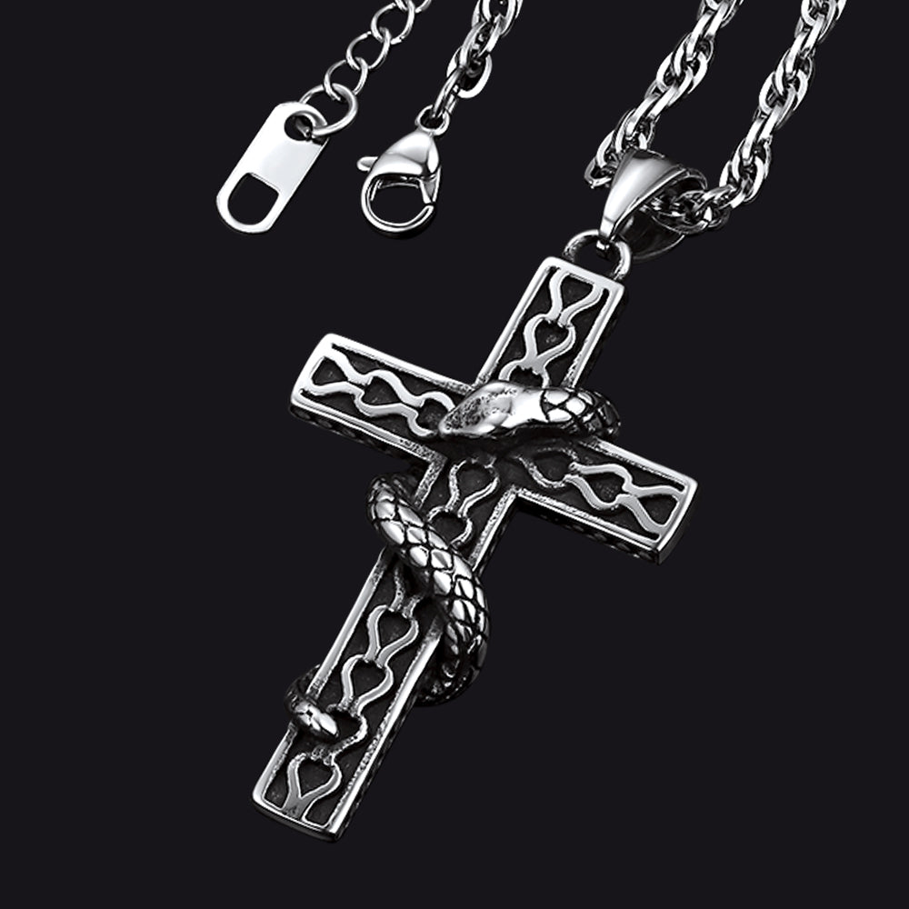 FaithHeart Gothic Snake Cross Necklace Stainless Steel for Men FaithHeart