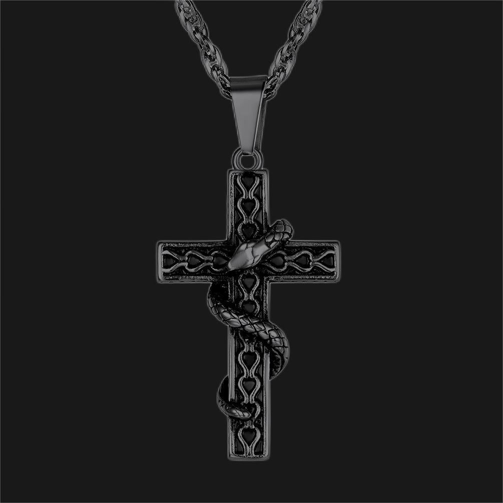 FaithHeart Gothic Snake Cross Necklace Stainless Steel for Men FaithHeart