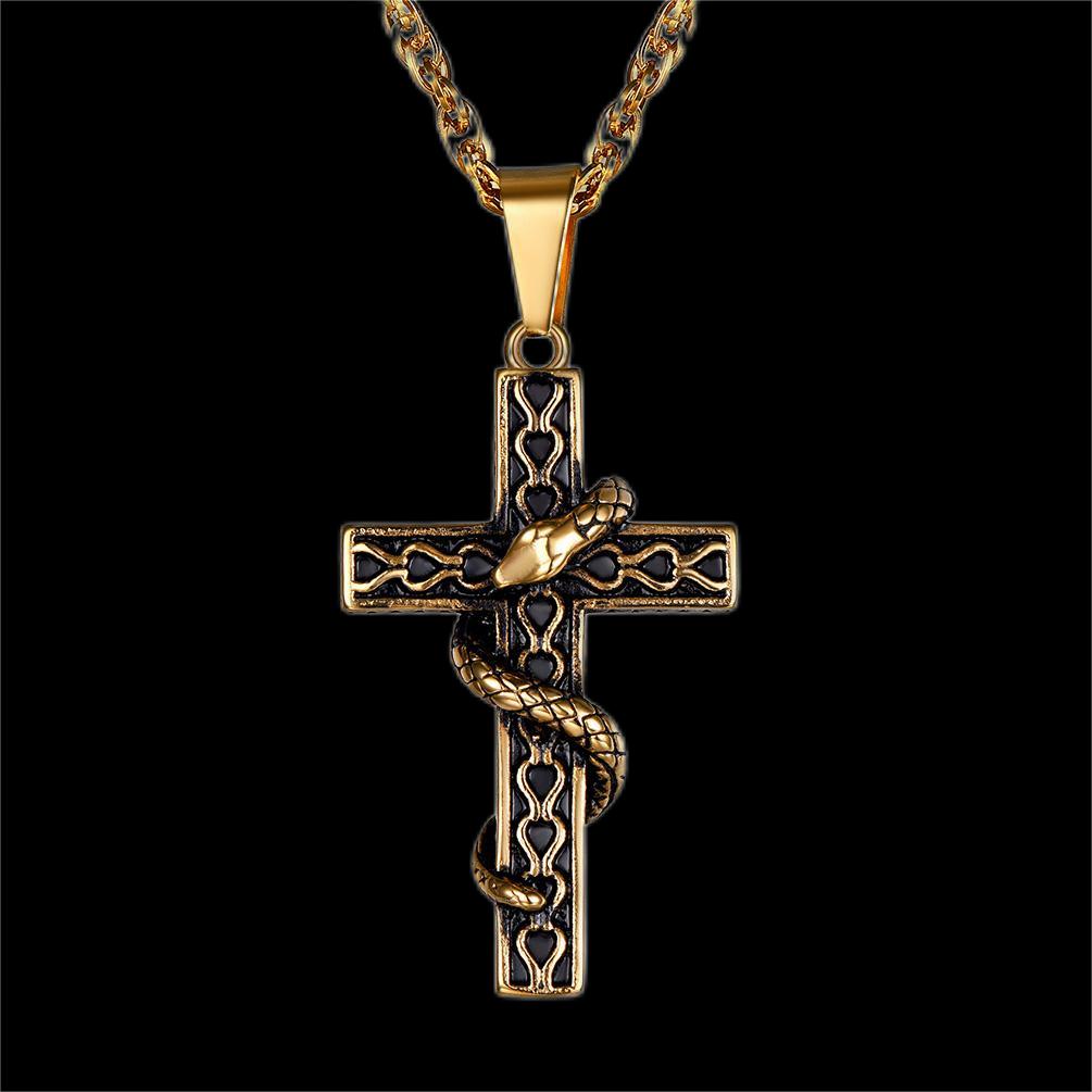 FaithHeart Gothic Snake Cross Necklace Stainless Steel for Men FaithHeart