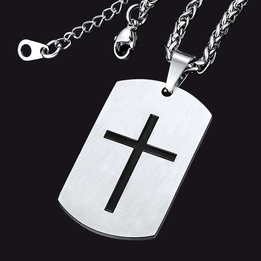 FaithHeart Christian Joshua 1:9b Dog Tag Cross Necklace For Men FaithHeart