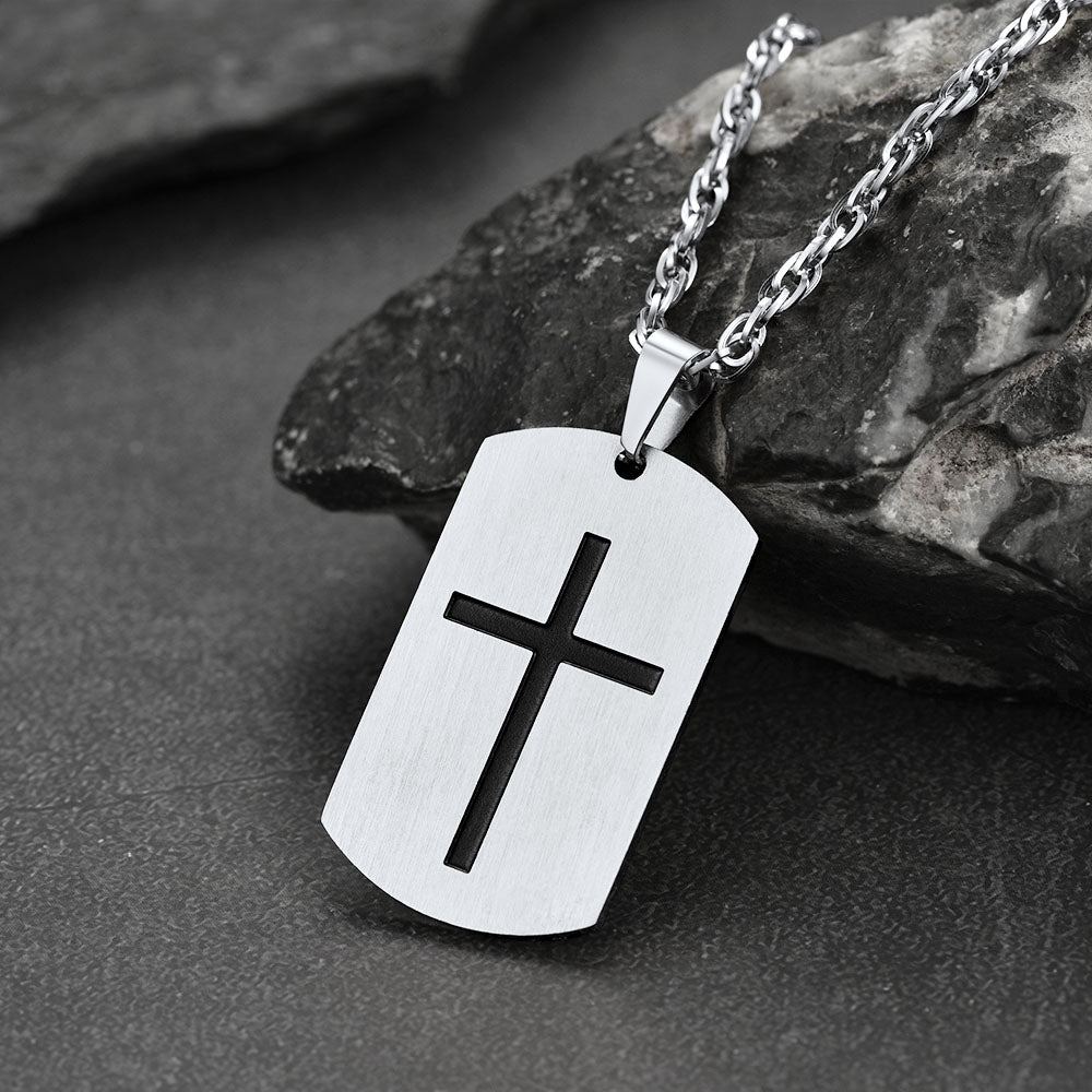 FaithHeart Christian Joshua 1:9b Dog Tag Cross Necklace For Men FaithHeart