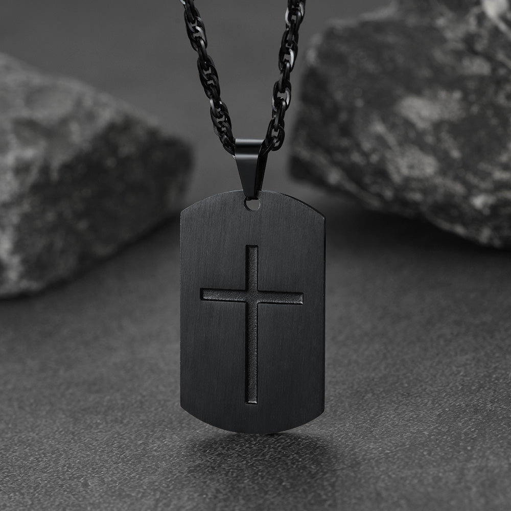 FaithHeart Christian Joshua 1:9b Dog Tag Cross Necklace For Men FaithHeart