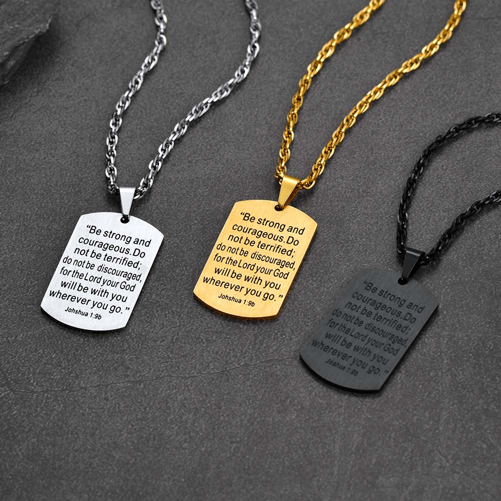 FaithHeart Christian Joshua 1:9b Dog Tag Cross Necklace For Men FaithHeart