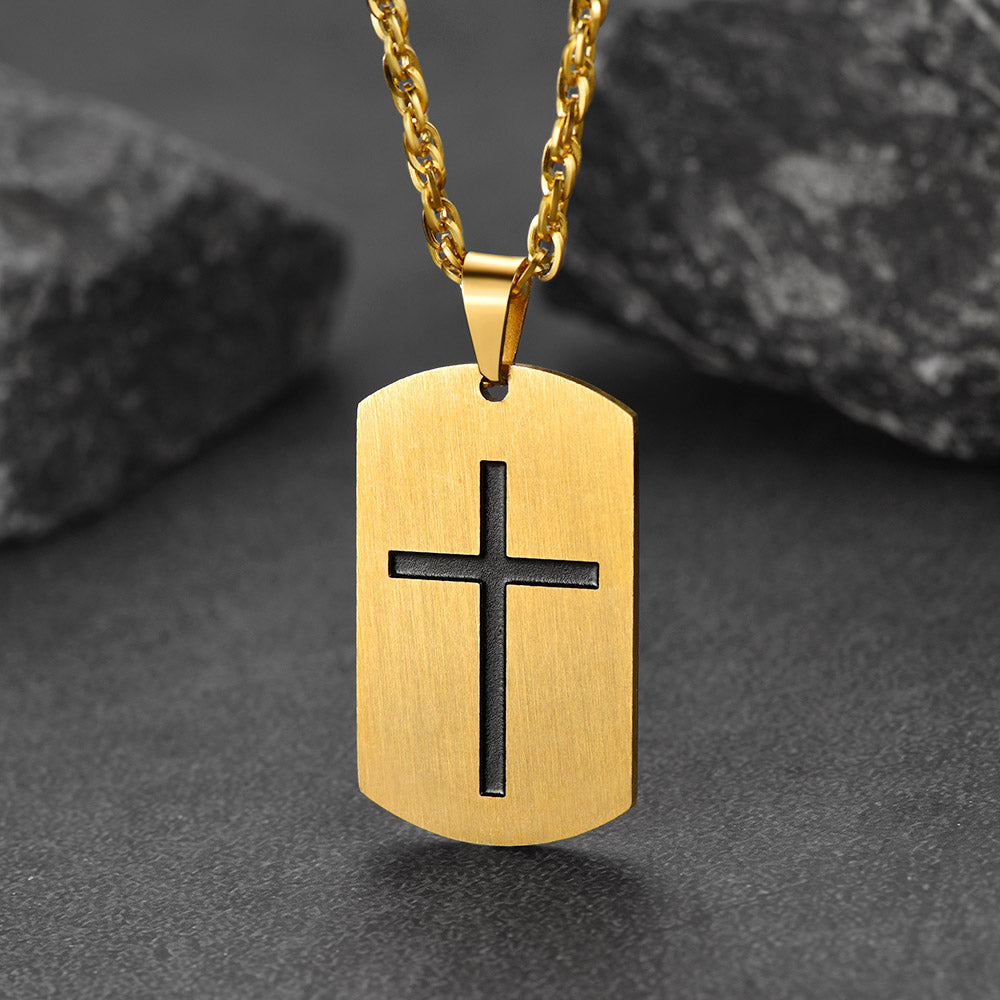 FaithHeart Christian Joshua 1:9b Dog Tag Cross Necklace For Men FaithHeart