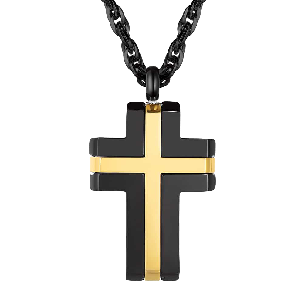 Stainless Steel Two Tone Cross Pendant Necklace