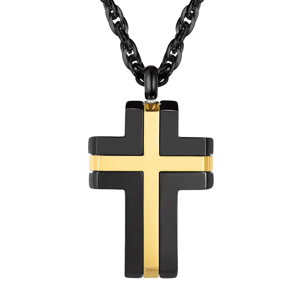 FaithHeart Stainless Steel Two Tone Cross Pendant Necklace For Men FaithHeart