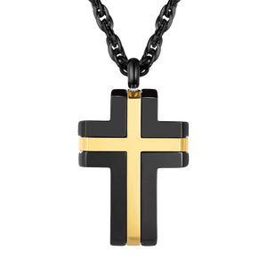 FaithHeart Stainless Steel Two Tone Cross Pendant Necklace For Men FaithHeart
