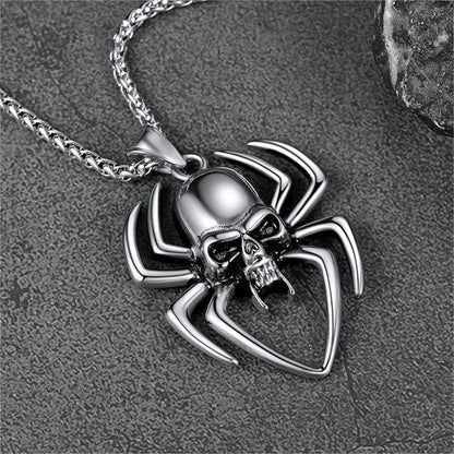 FaithHeart Gothic Skull Spider Necklace For Men Stainless Steel FaithHeart