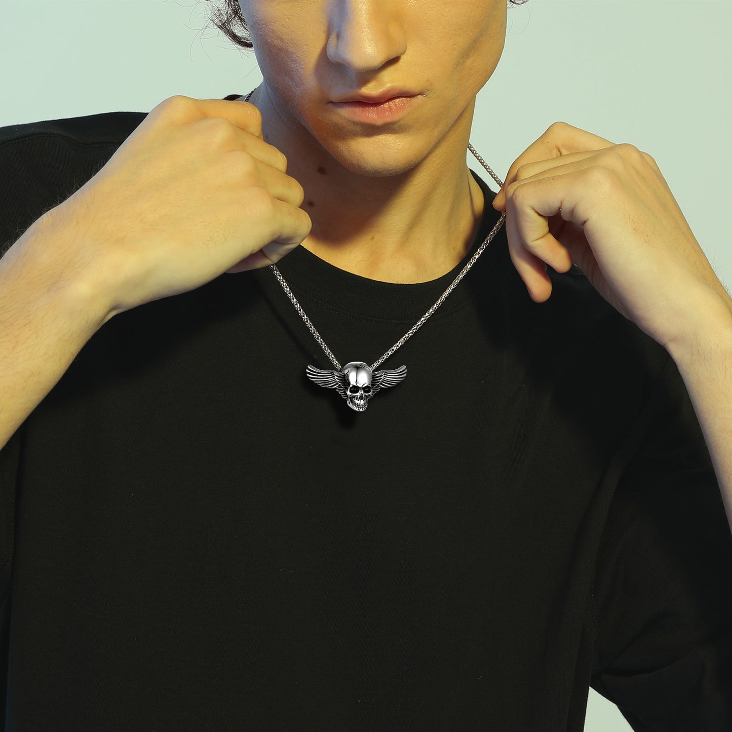 FaithHeart Gothic Skull Necklace With Wing For Men FaithHeart