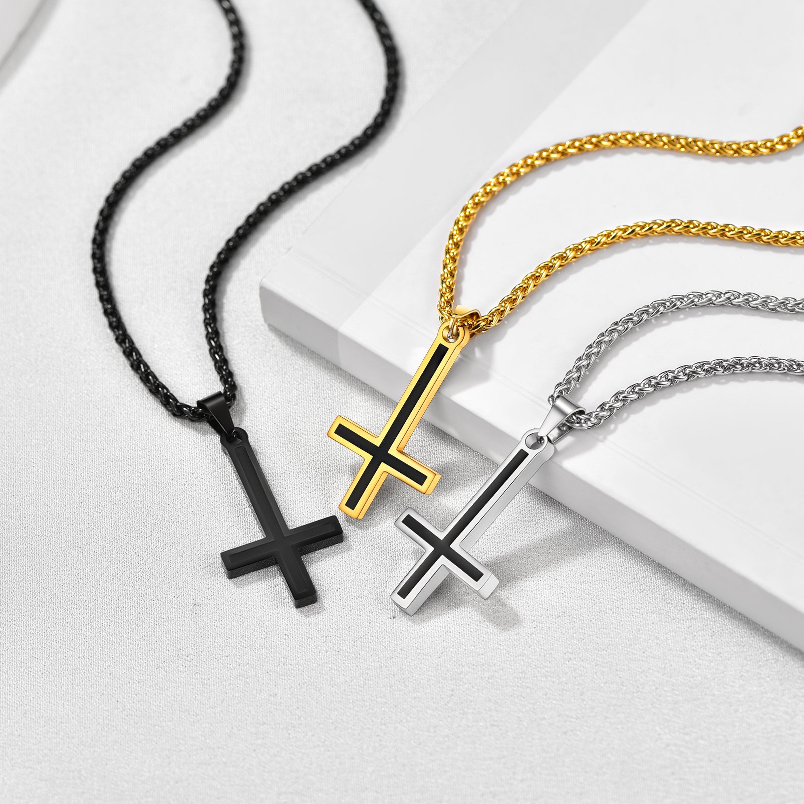 FaithHeart Upside Down Enamel Cross Necklace Satanic Jewelry FaithHeart Jewelry