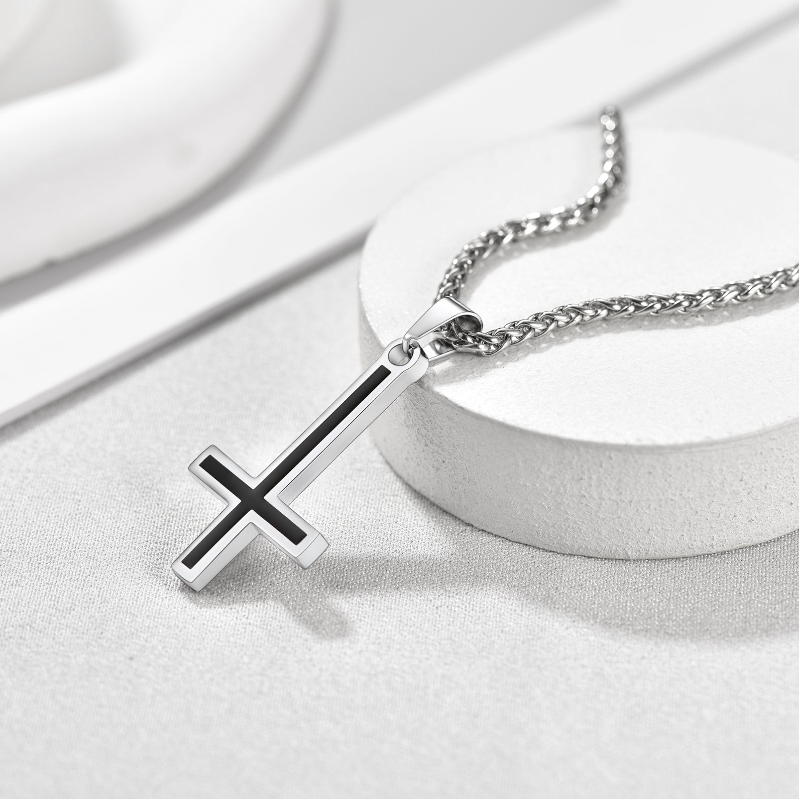 FaithHeart Upside Down Enamel Cross Necklace Satanic Jewelry FaithHeart Jewelry