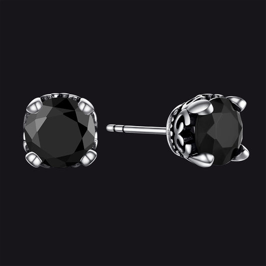 FaithHeart Sterling Silver Black Cubic Zirconia Stud Earrings For Men FaithHeart