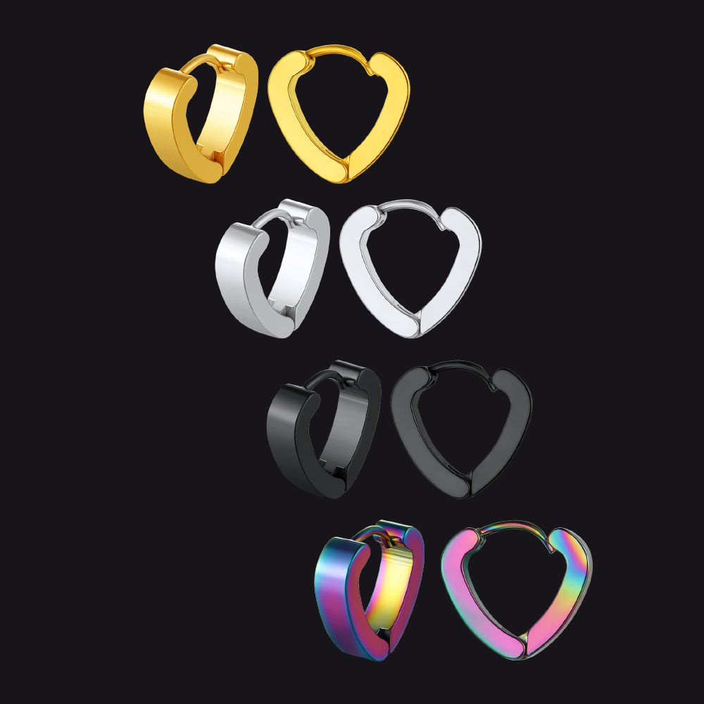 Flash Sale Small Heart Piercing Huggie Hoop Earrings Set 4 Pairs