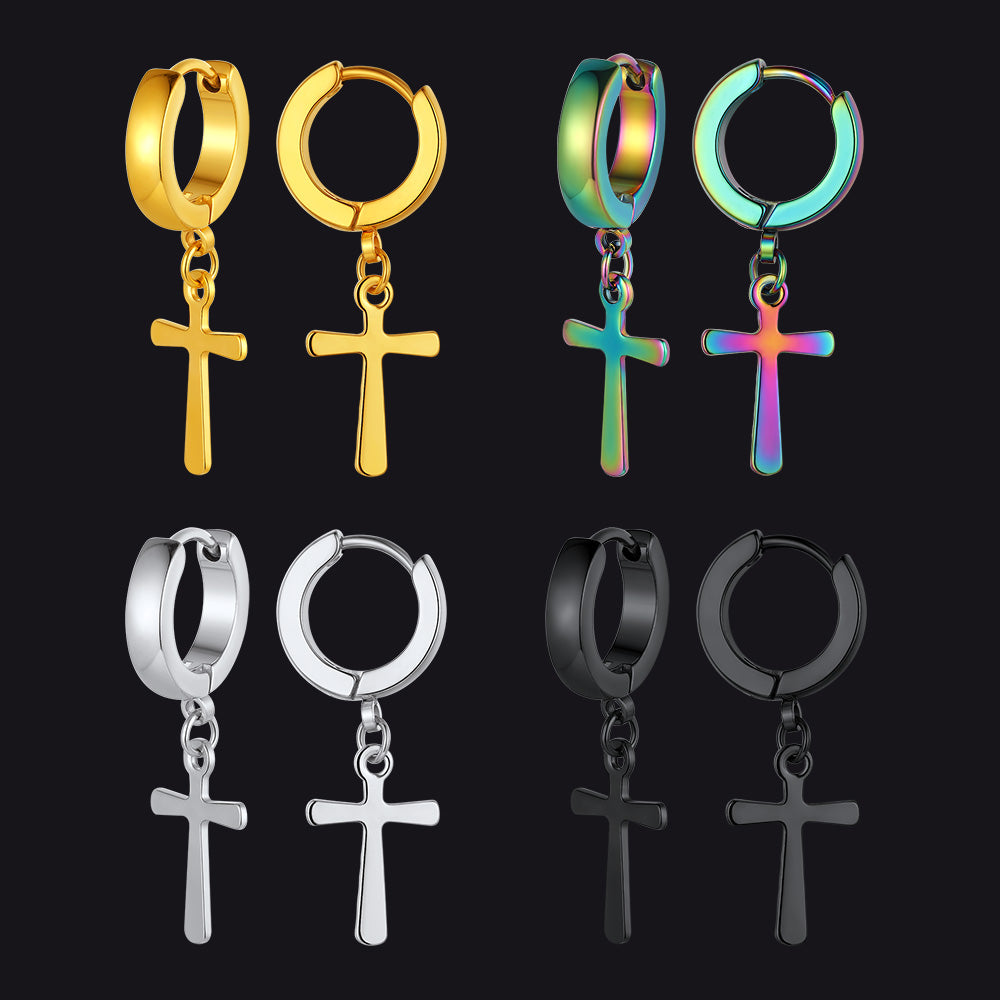 FaithHeart Cross Dangle Drop Earrings For Men 4 Pairs FaithHeart