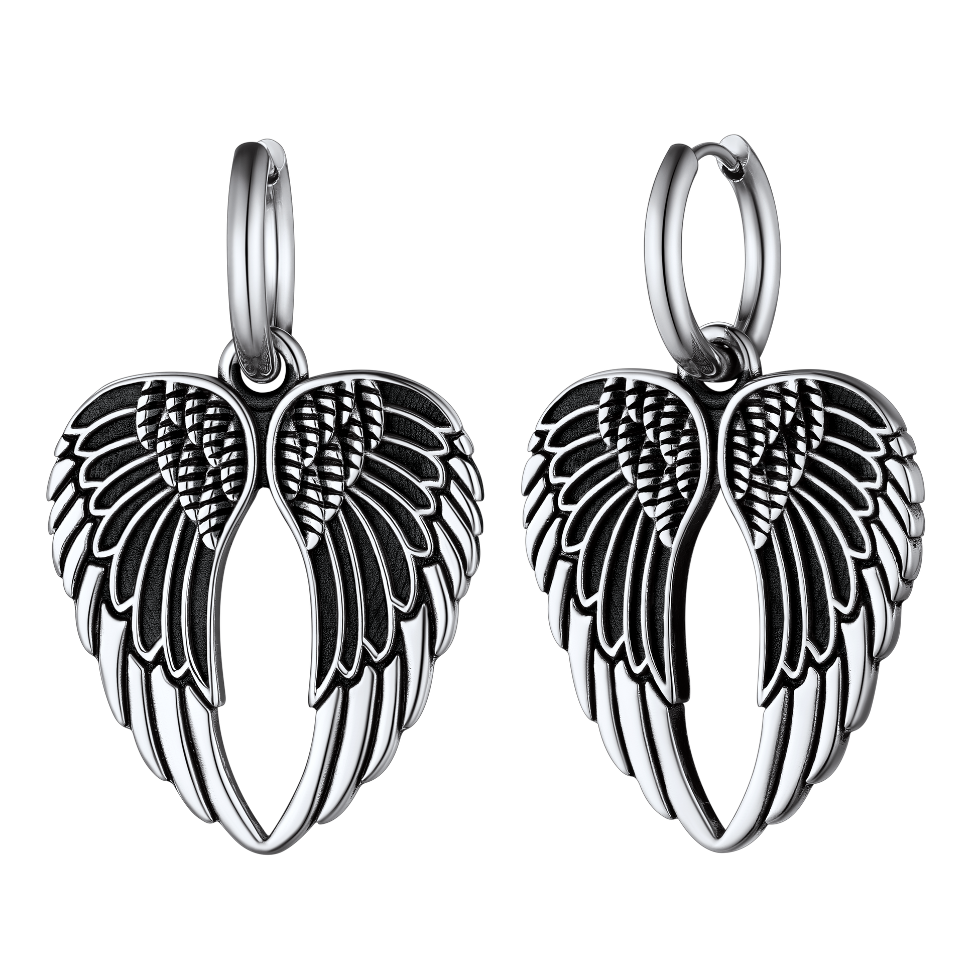 FaithHeart Men's Angel Wing Hoop Earrings Stainless Steel FaithHeart