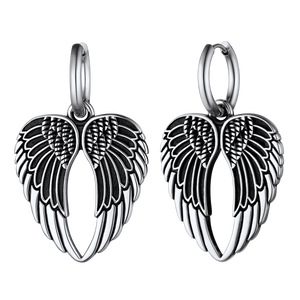 FaithHeart Men's Angel Wing Hoop Earrings Stainless Steel FaithHeart