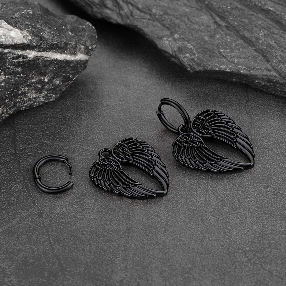 FaithHeart Men's Angel Wing Hoop Earrings Stainless Steel FaithHeart