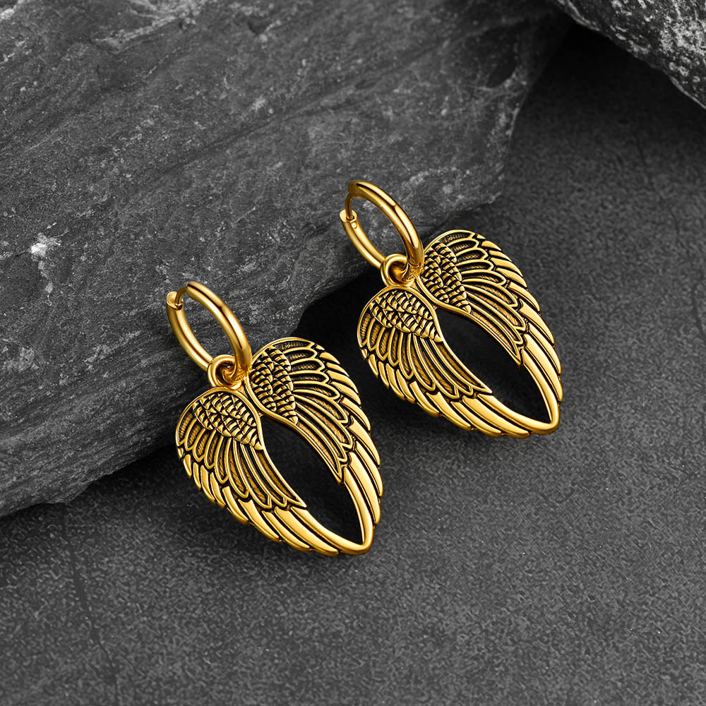FaithHeart Men's Angel Wing Hoop Earrings Stainless Steel FaithHeart